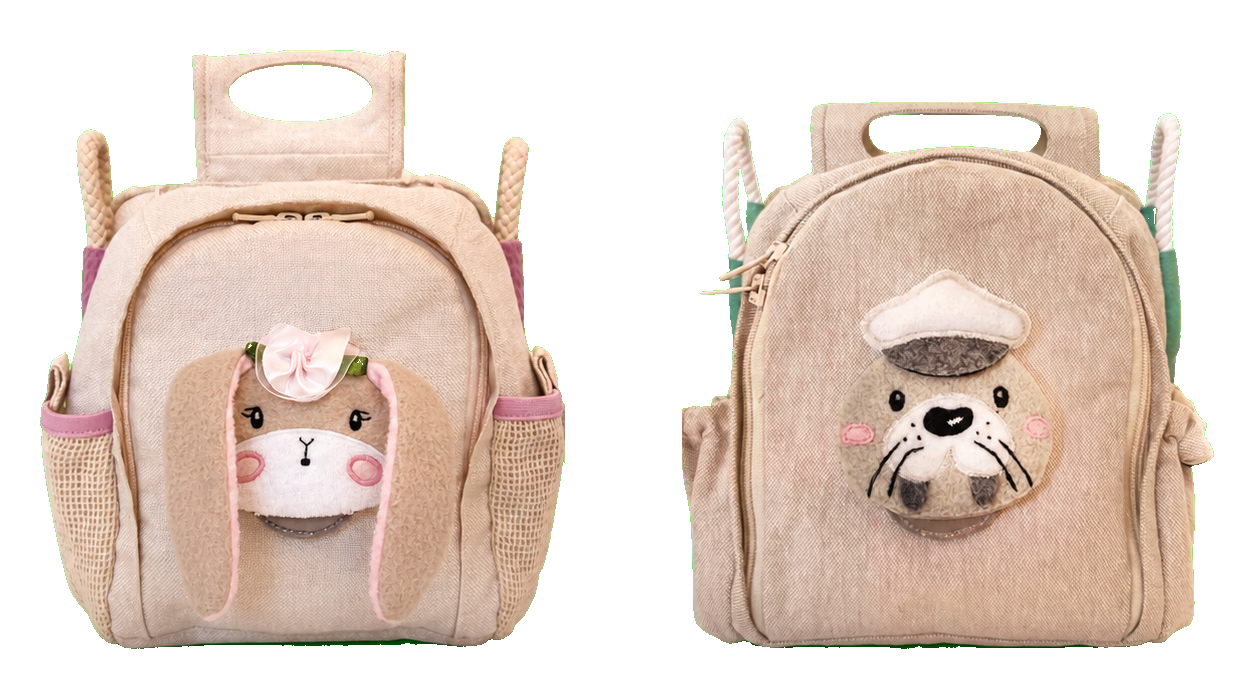 Die beiden Boopi-Rucksackvarianten in Pink und Türkis